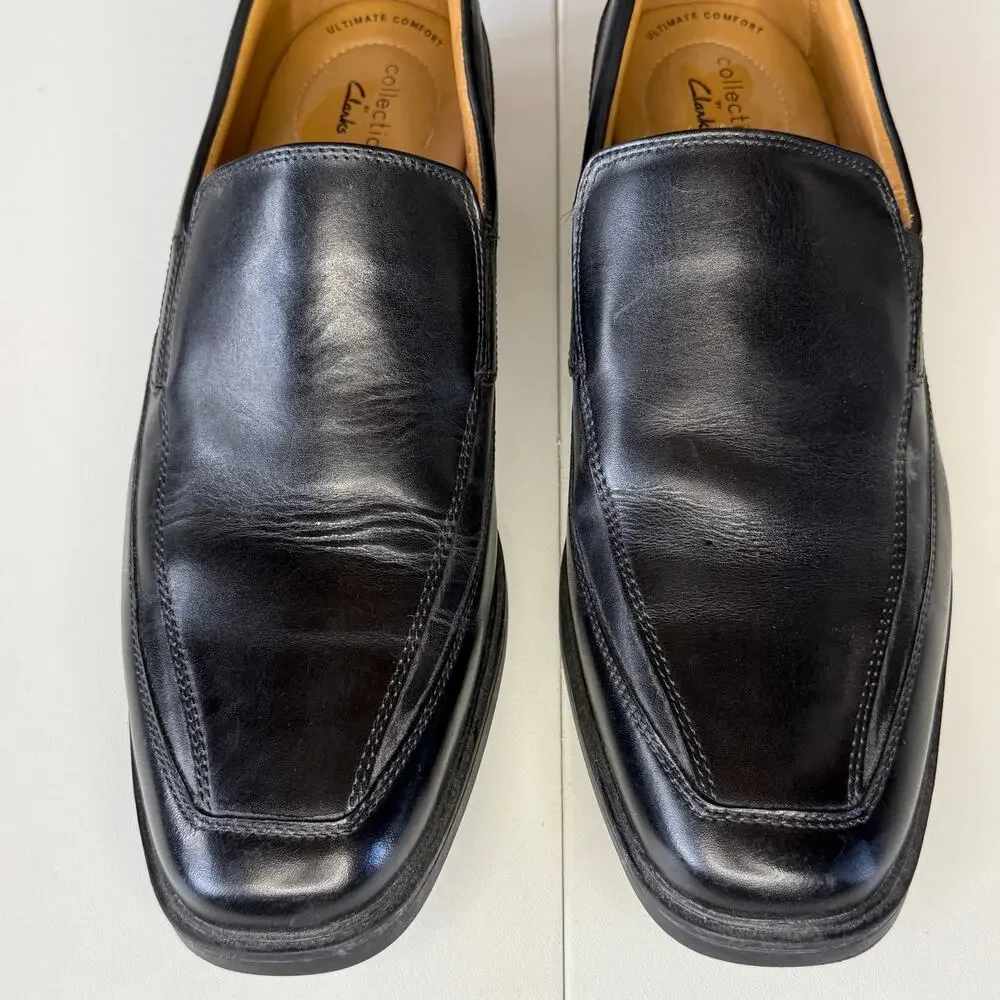 Clarks Men's Tilden Free Black Leather Loafers Size 11.5 W (Wide)